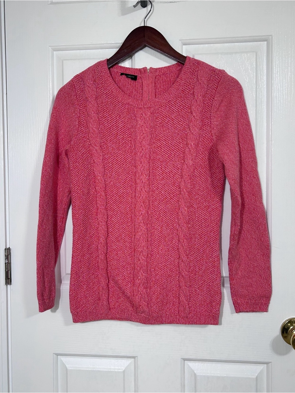 Nantucket Chic Talbots Cotton Blend Cable Knit Sweater Size Sm 3/4 Sleeve